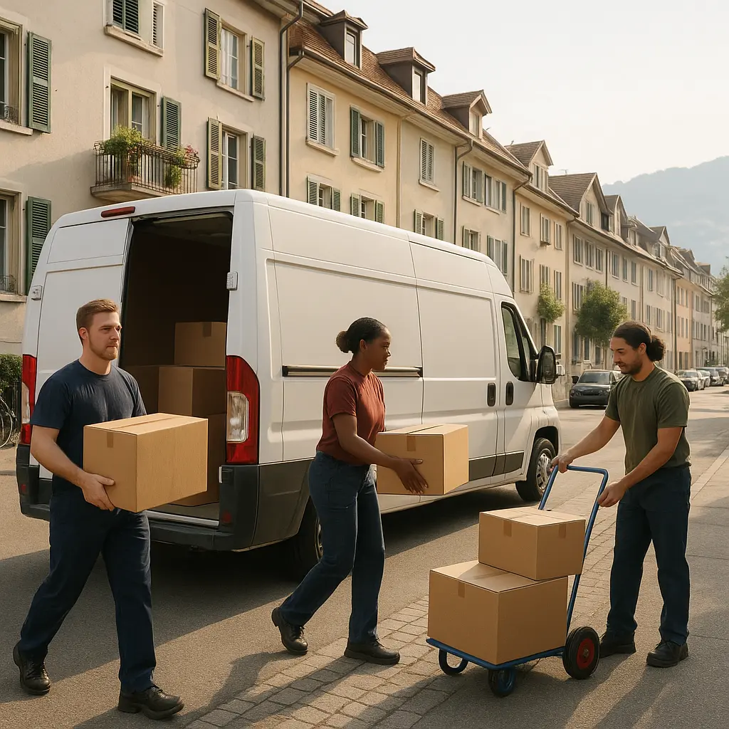 Umzugswagen in Wohnstrasse